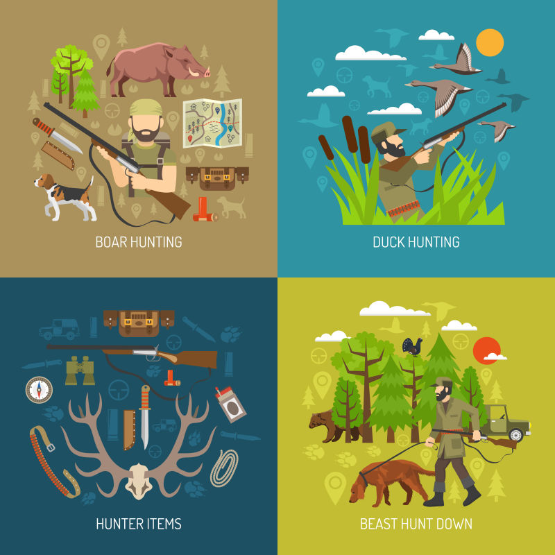 抽象矢量狩猎主题的平面图标设计