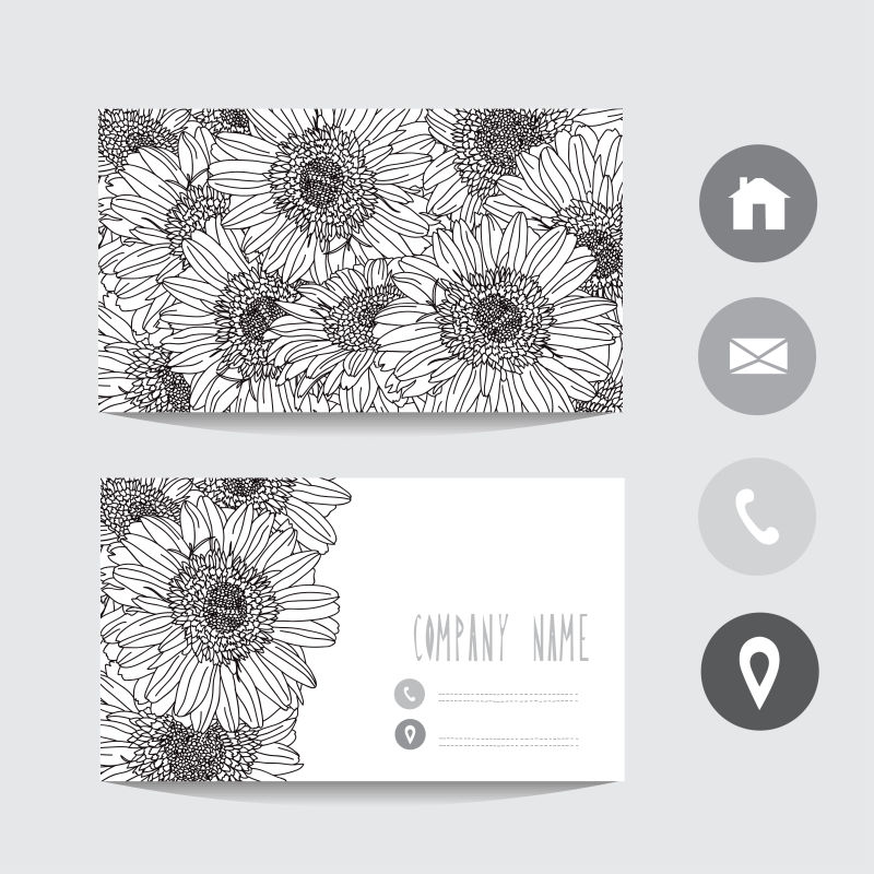 抽象矢量美丽菊花元素的名片设计