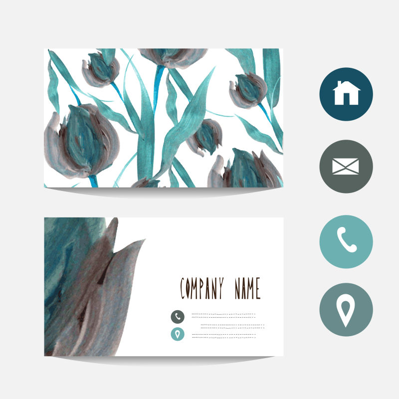 矢量抽象水彩花卉元素的名片设计