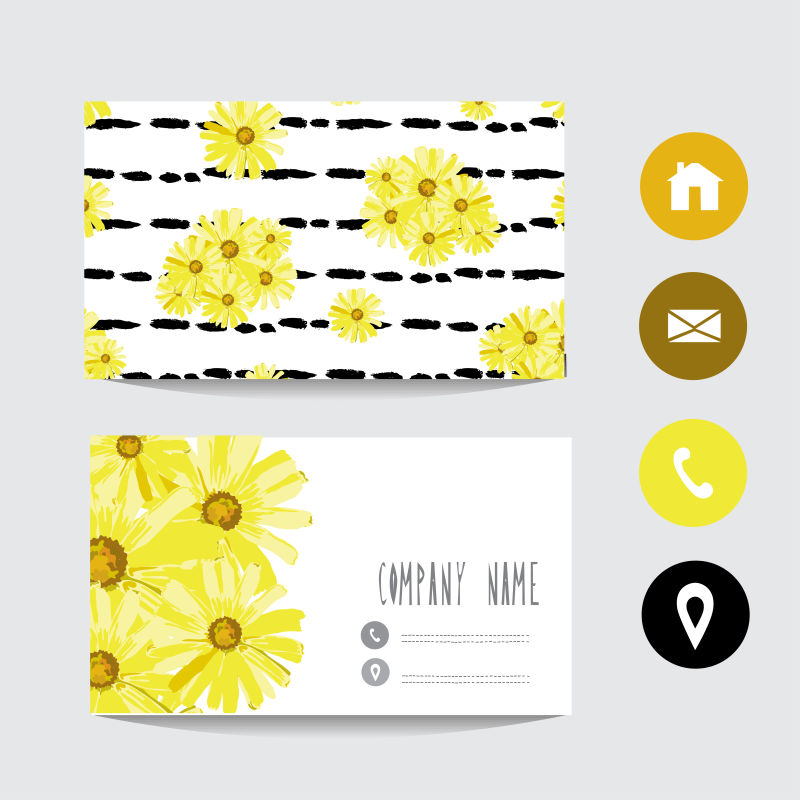 抽象矢量现代黄色花卉元素的时尚名片设计