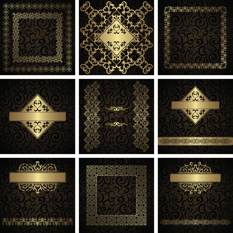 一套框架卡片邀请在无缝花卉背景