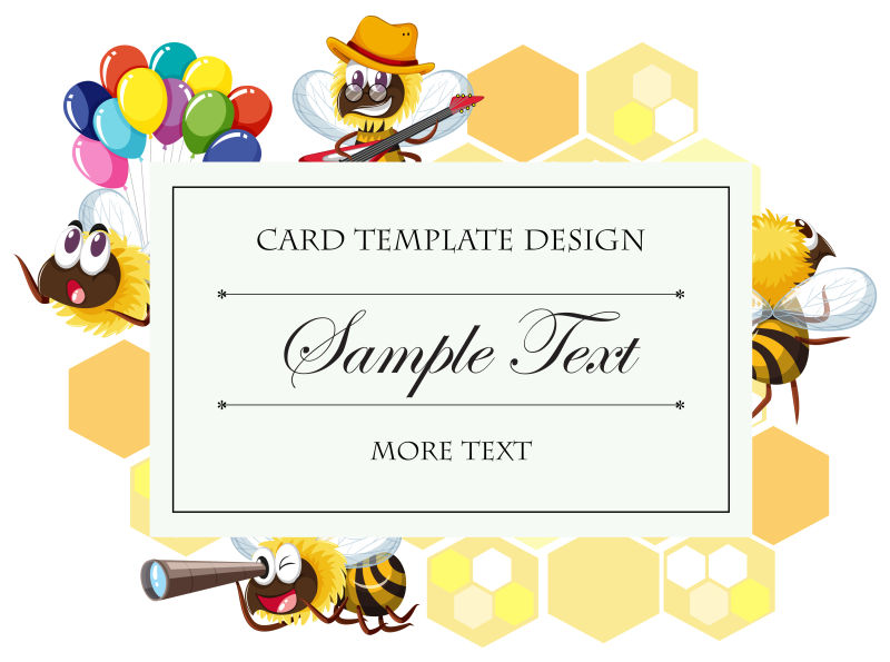 抽象矢量卡通蜜蜂元素的平面卡片设计
