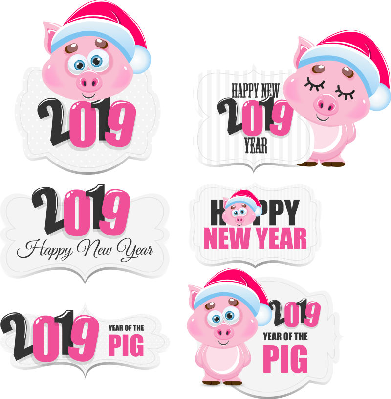 矢量2019猪年卡通猪设计