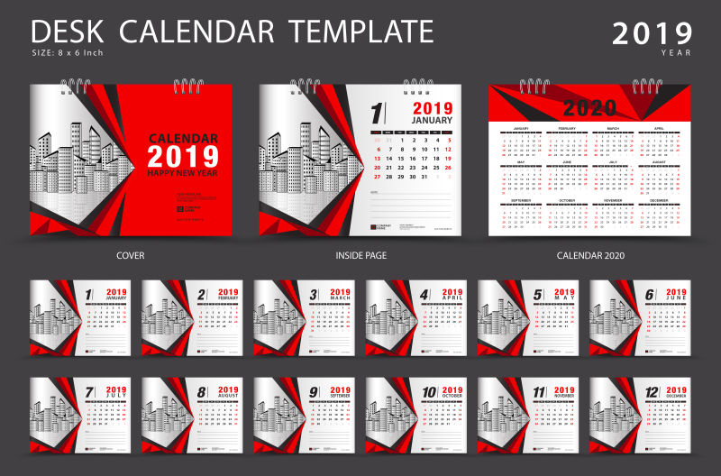 矢量红色的新年日历