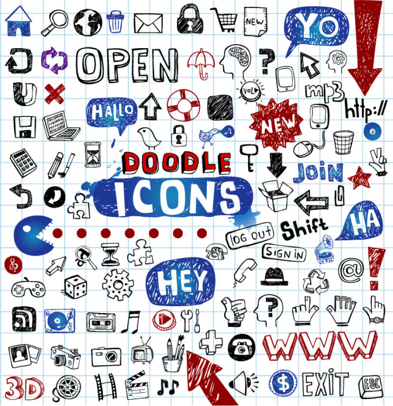 创意矢量现代网络应用图标手绘设计元素