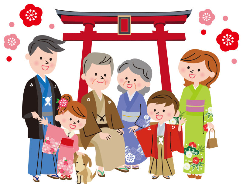 矢量幸福的日式家庭插图设计