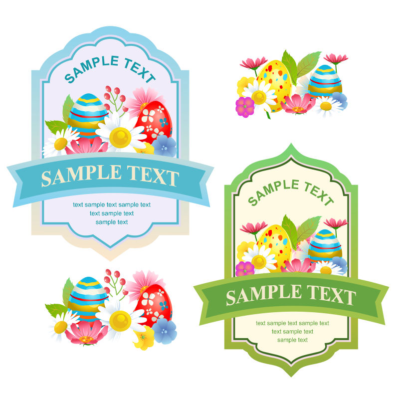 抽象矢量现代花卉装饰的复活节标签设计