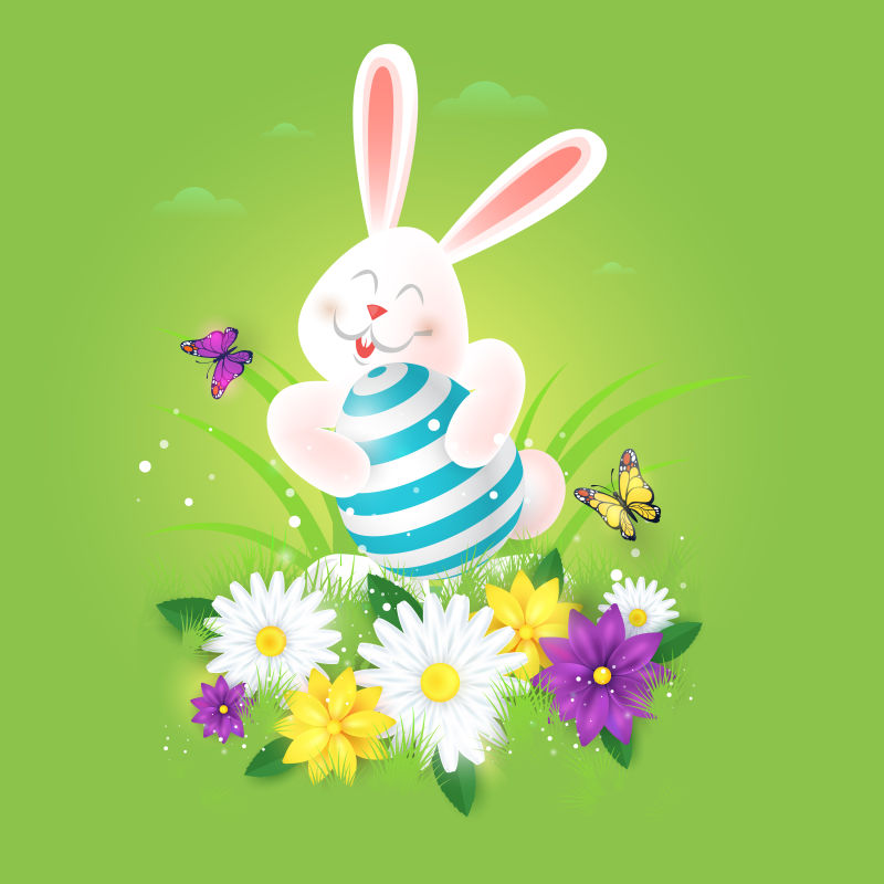 抽象矢量现代抱着复活节彩蛋的兔子插图设计