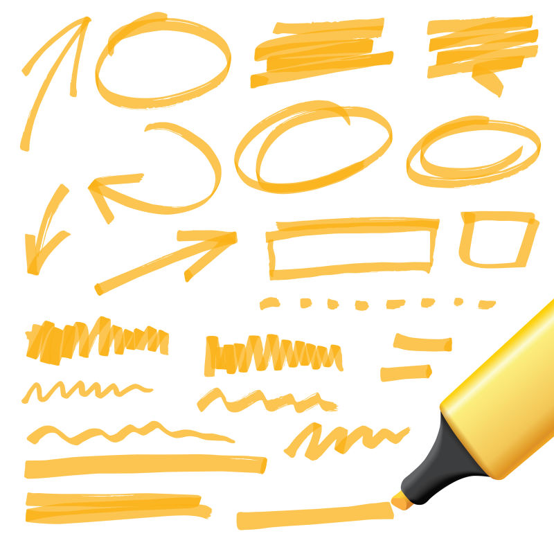 橙色矢量抽象手绘标记集