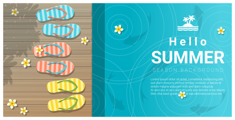 抽象矢量拖鞋元素的平面夏季主题背景设计