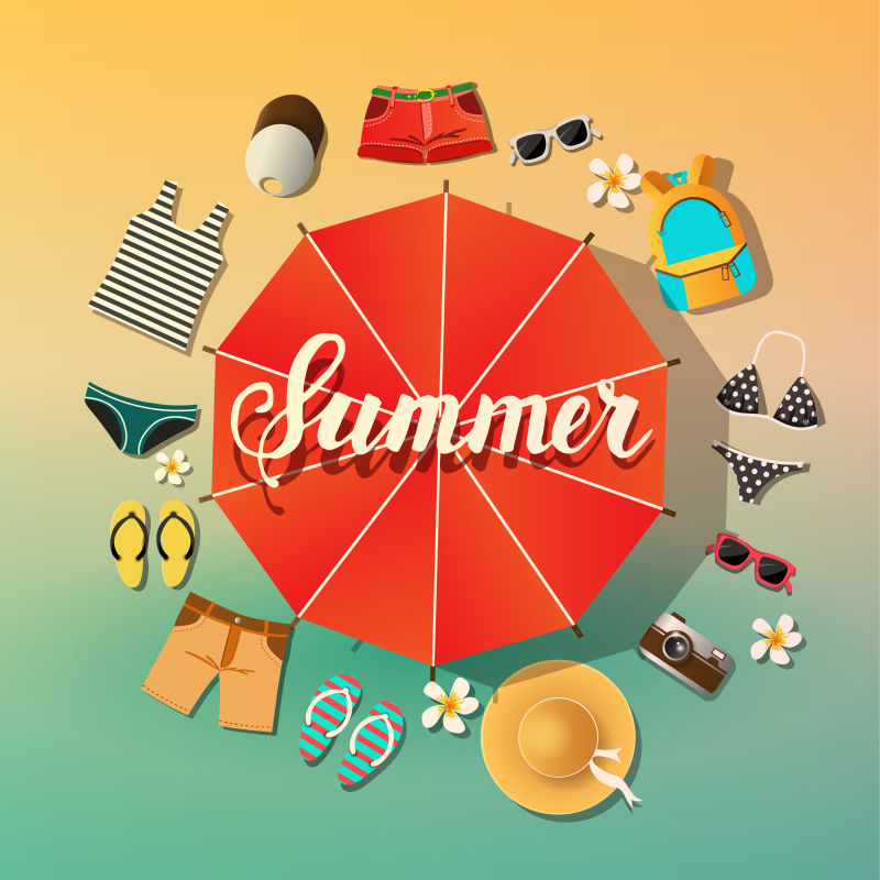 抽象矢量复古夏季主题的平面海报设计