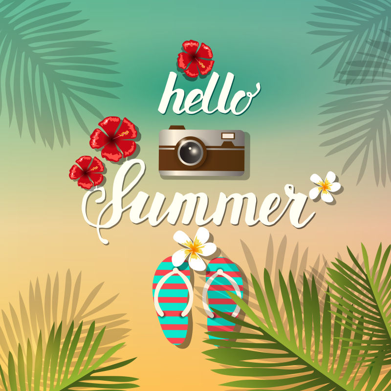 矢量现代夏季主题的抽象平面海报设计