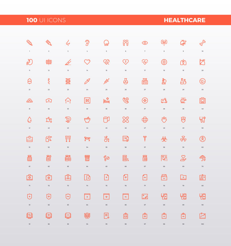 创意矢量医疗主题的红色线性图标设计