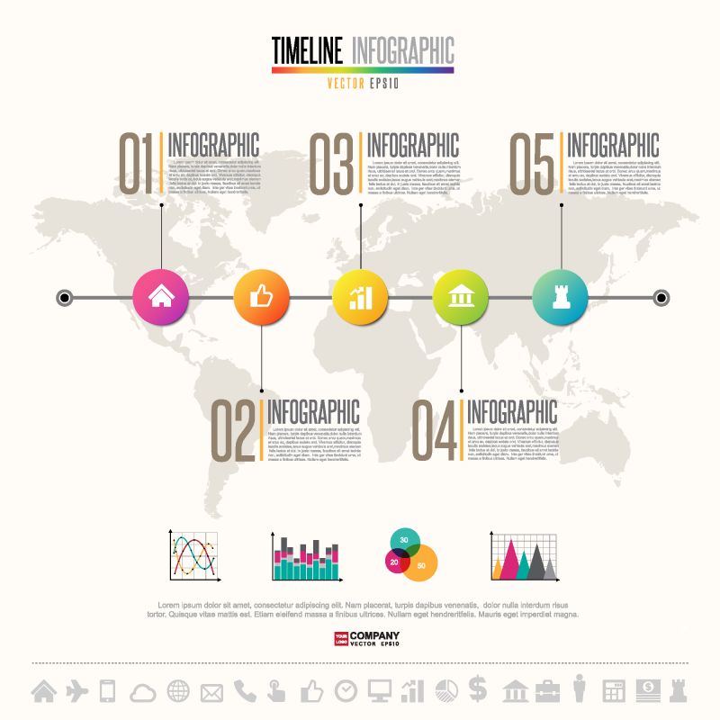 抽象矢量现代时尚数字轴信息图表设计