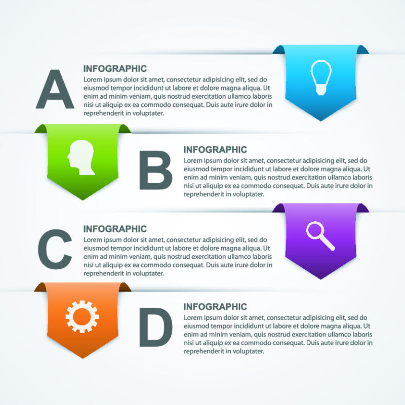 抽象矢量彩色旗帜元素的信息图表设计