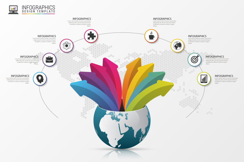 创意矢量箭头元素的全球商业信息图表设计