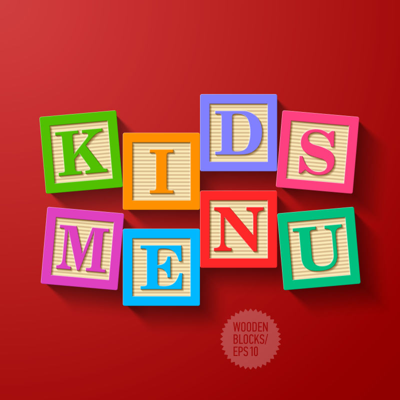 抽象矢量积木元素的儿童菜单设计