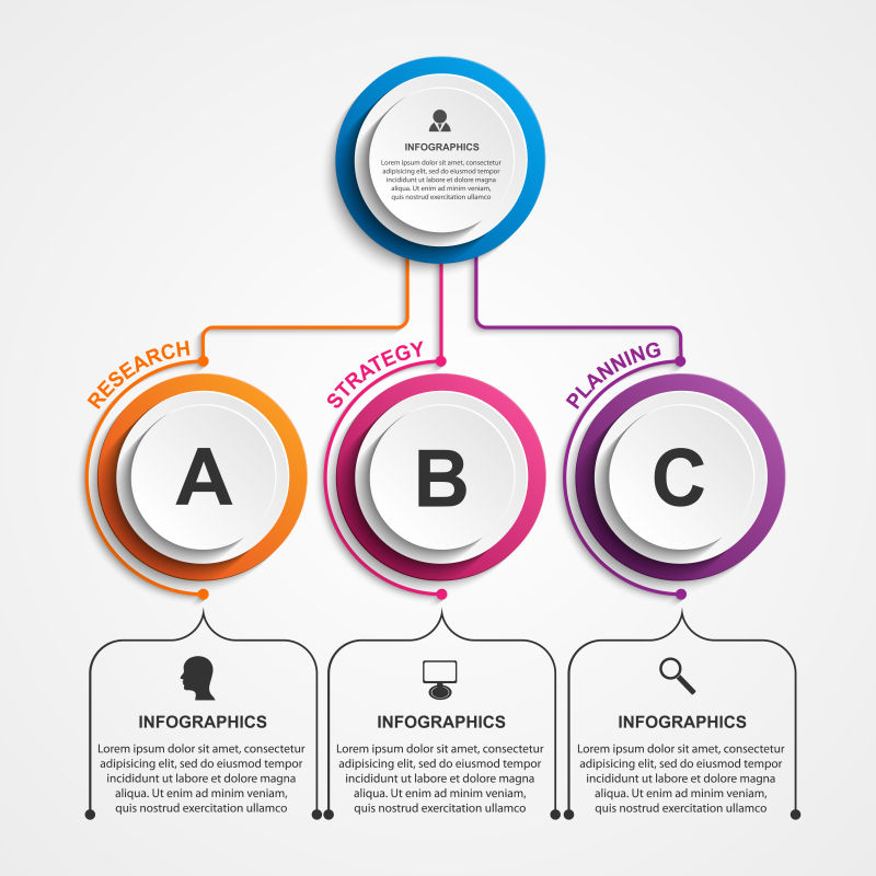 抽象矢量彩色英文元素的信息图表设计