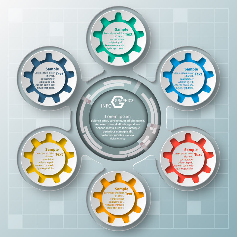 抽象矢量齿轮元素的现代信息图表