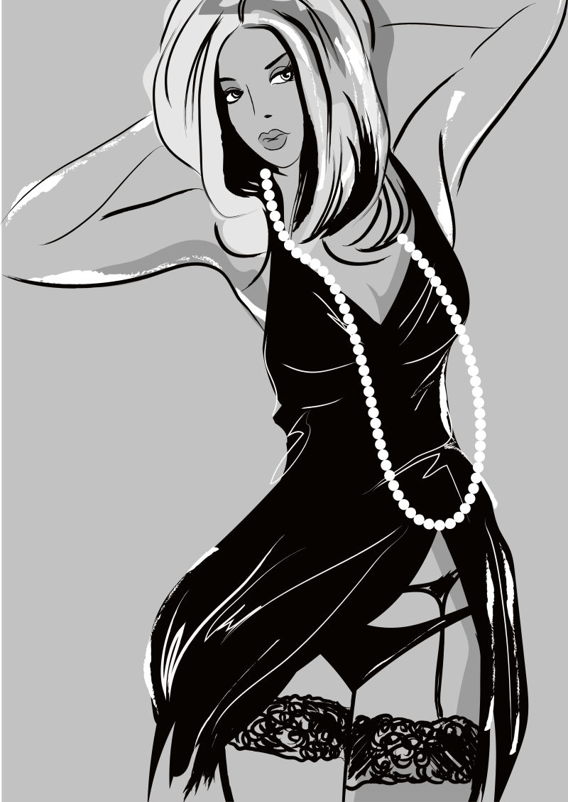 抽象矢量美丽的时尚模特素描插图