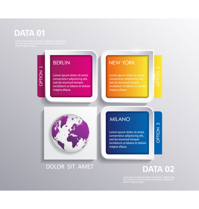 创意矢量现代四色方形元素的信息图表设计