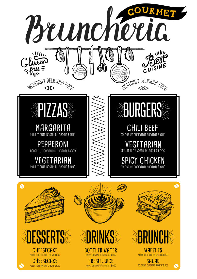 创意矢量现代时尚菜单平面设计