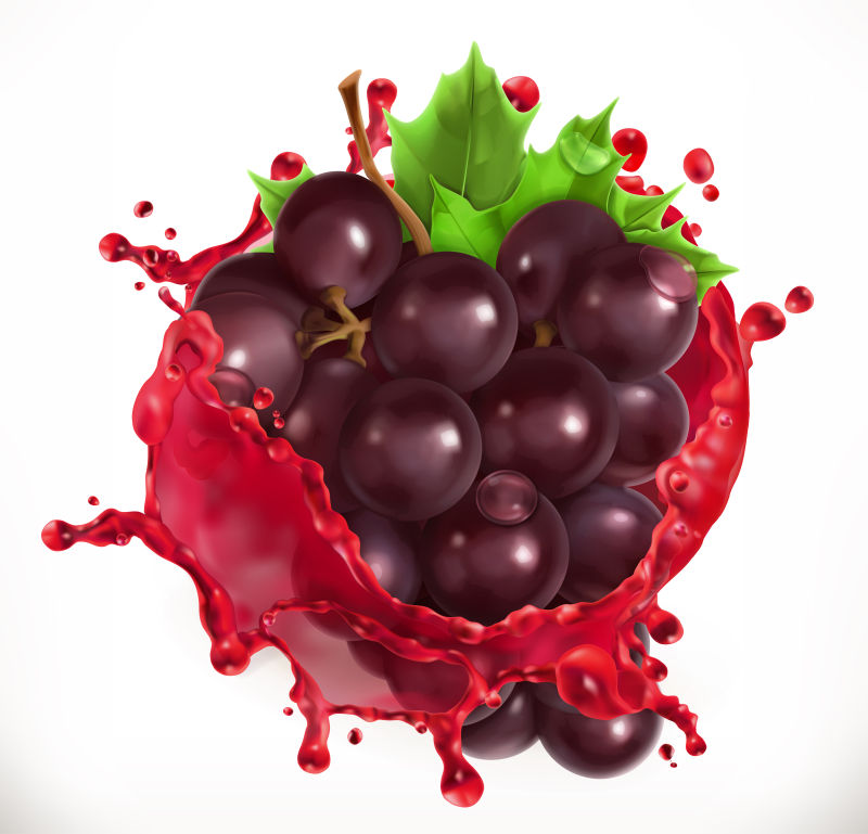创意矢量飞溅的新鲜葡萄和果汁