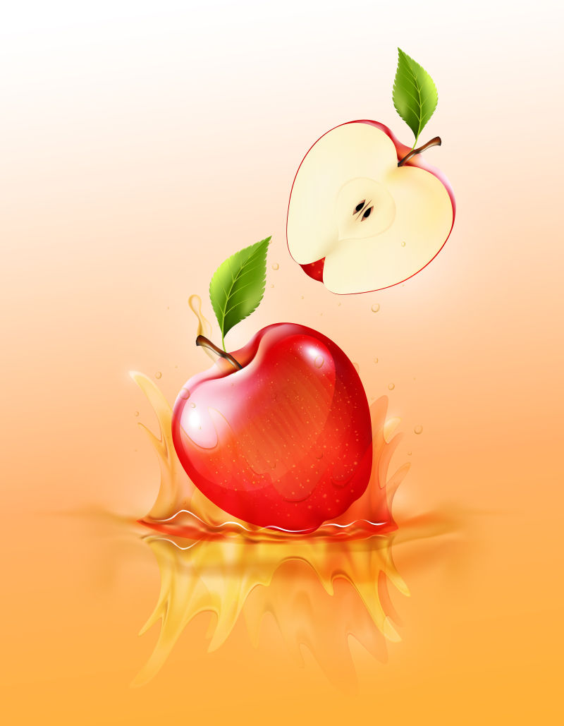 抽象矢量现代液体中的红苹果插图