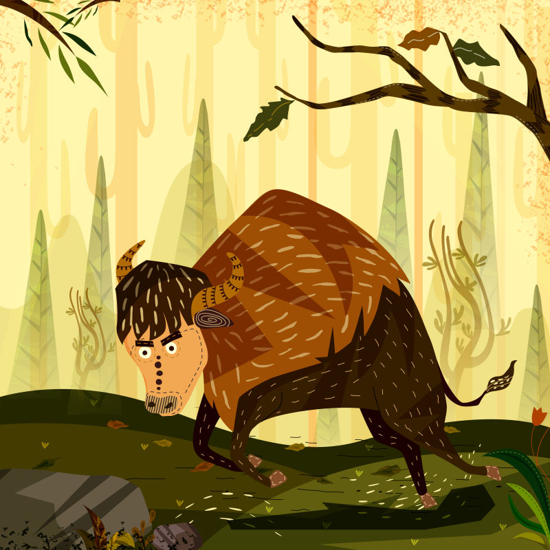 抽象矢量现代野生野牛插图设计