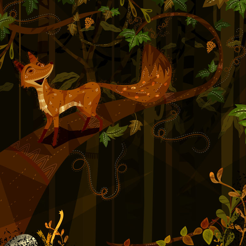 抽象矢量卡通狐狸插图设计