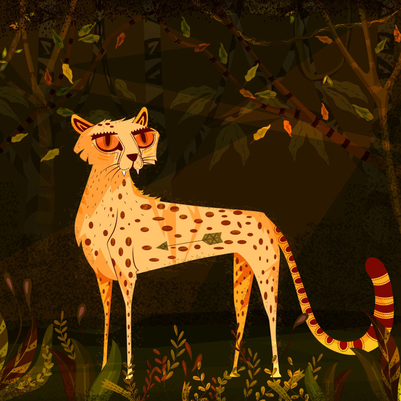 抽象矢量现代卡通野生豹插图