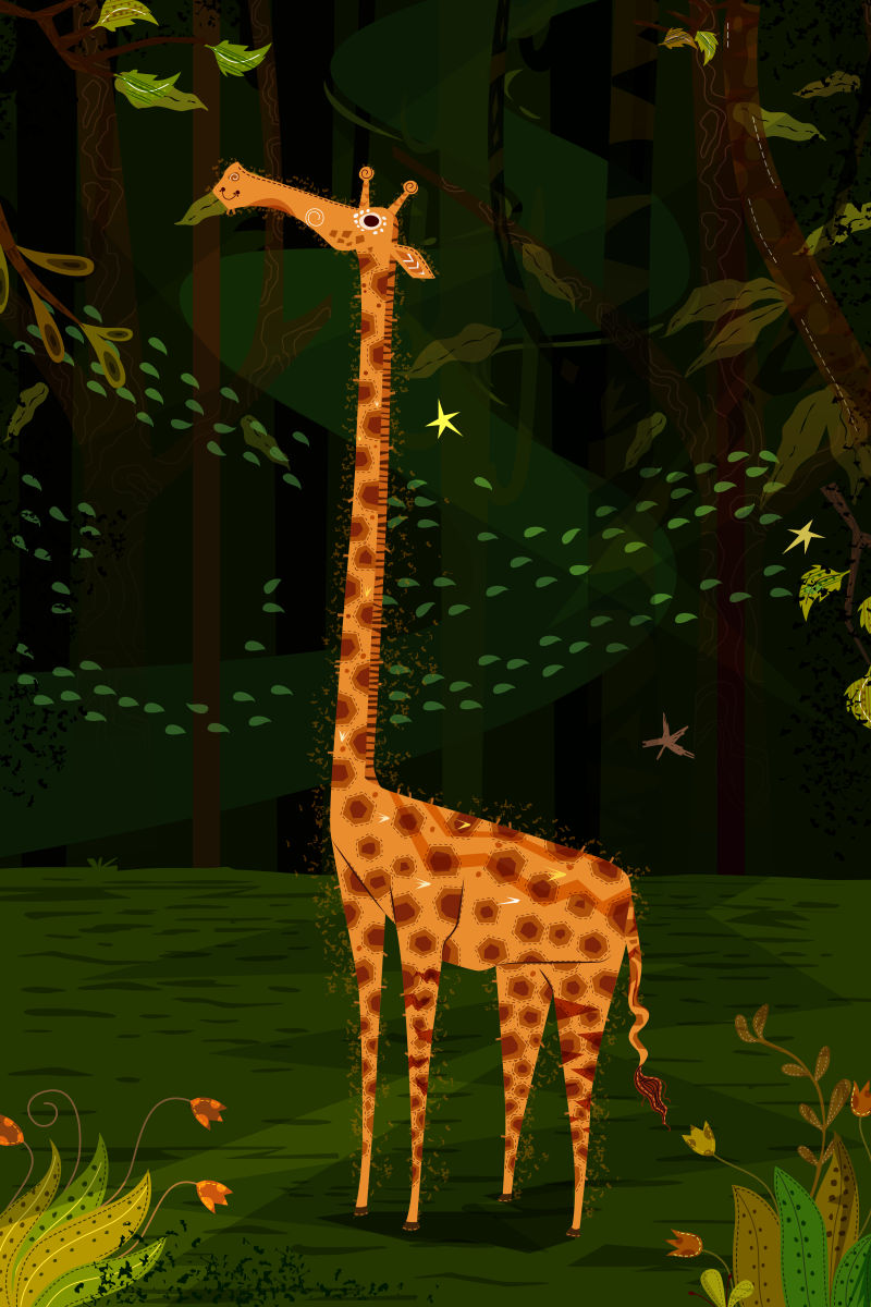 抽象矢量现代卡通长颈鹿插图设计