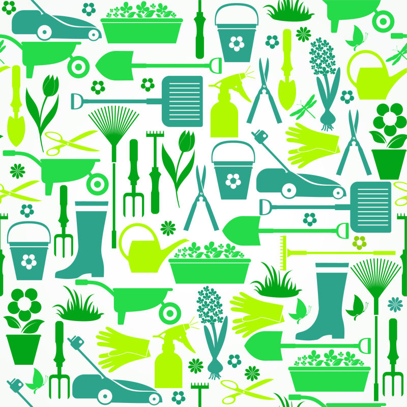 抽象矢量园艺工具无缝装饰背景设计