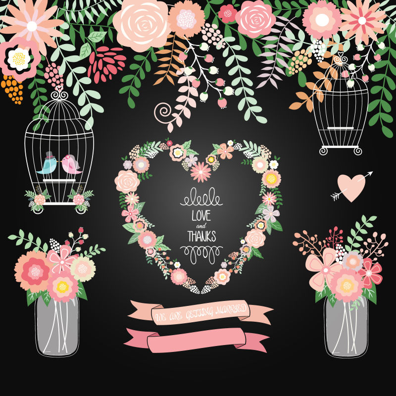 抽象矢量现代花朵元素装饰的插图设计