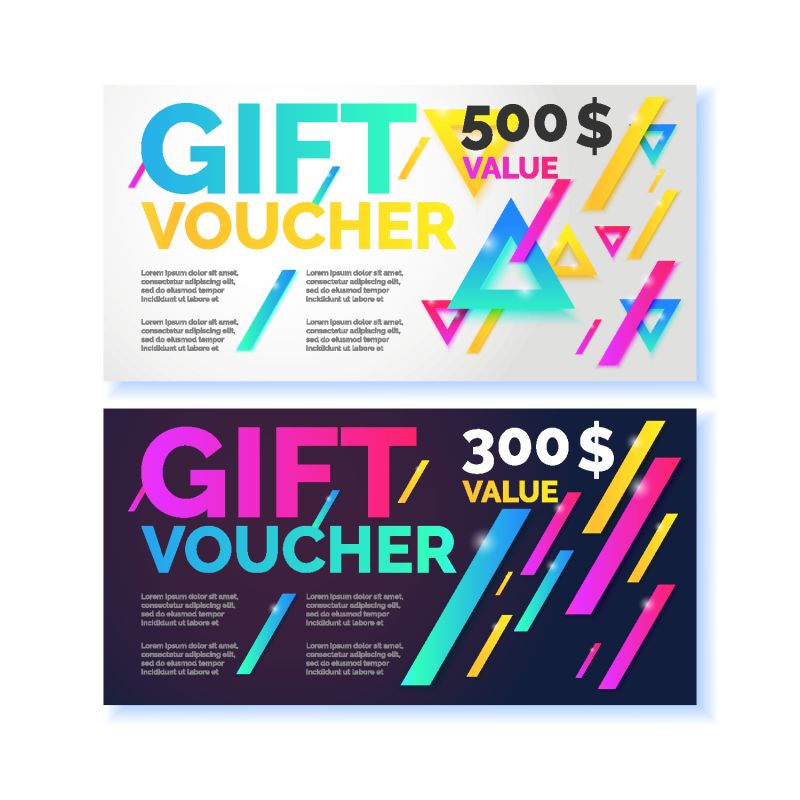 抽象矢量彩色几何元素的时尚优惠券设计