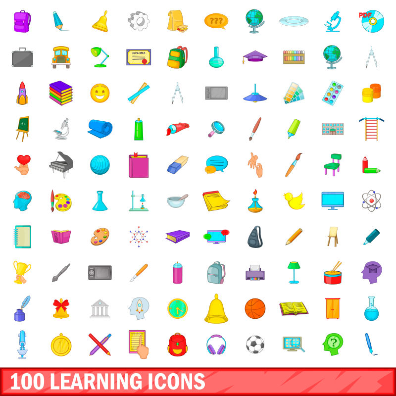 创意矢量学习主题的彩色图标设计