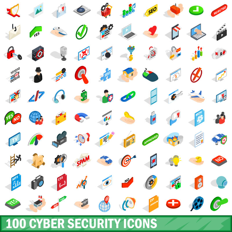 创意矢量现代计算机安全主题的等距图标