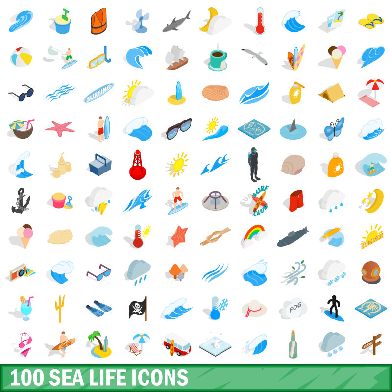 抽象矢量现代海洋生物等距图标设计