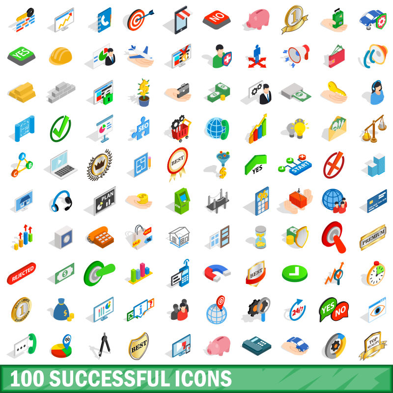 矢量成功主题的等距图标设计