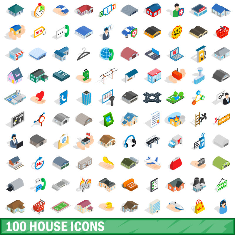 创意矢量房子元素的等距图标设计