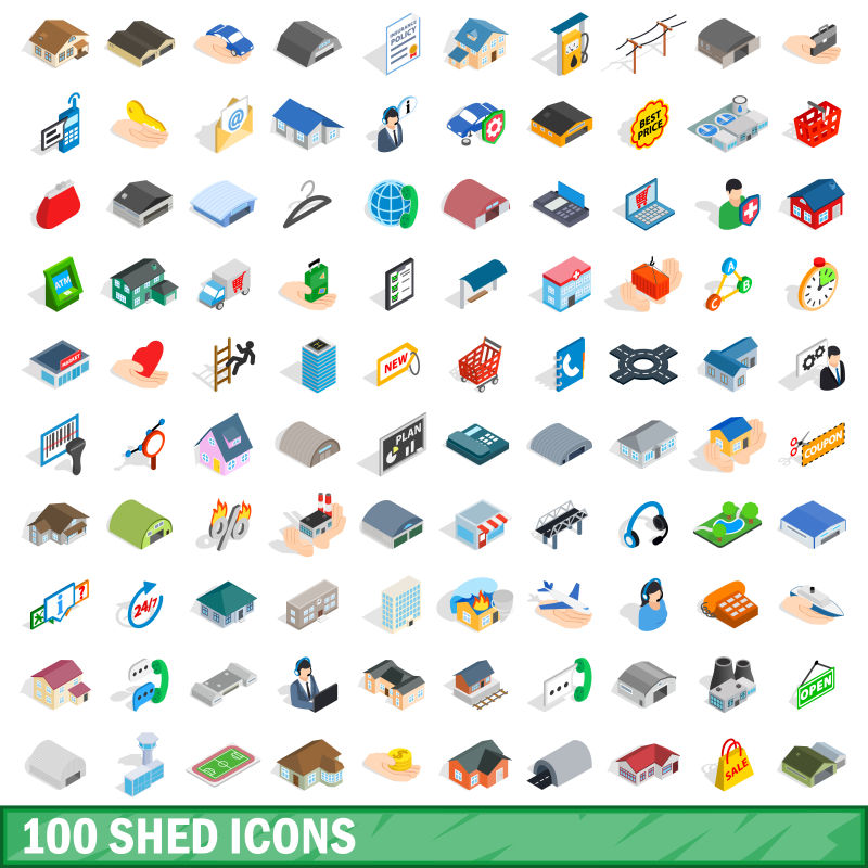 创意矢量棚主题的等距图标设计