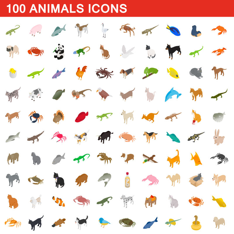 创意矢量动物主题的等距图标设计