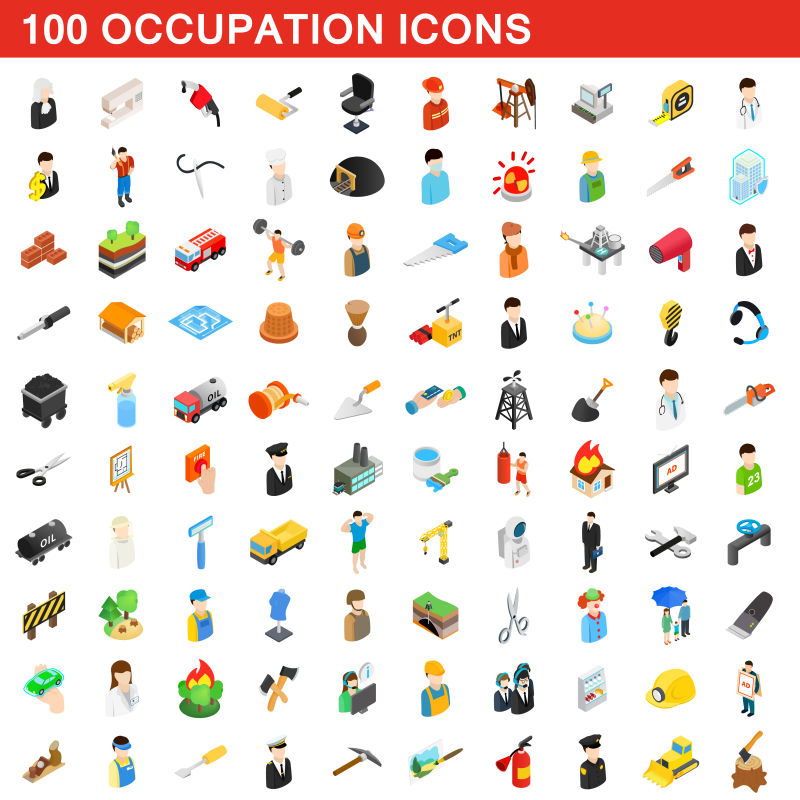 抽象矢量现代等距职业主题图标设计