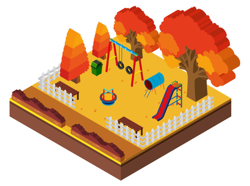 抽象矢量现代游乐场等距插图设计