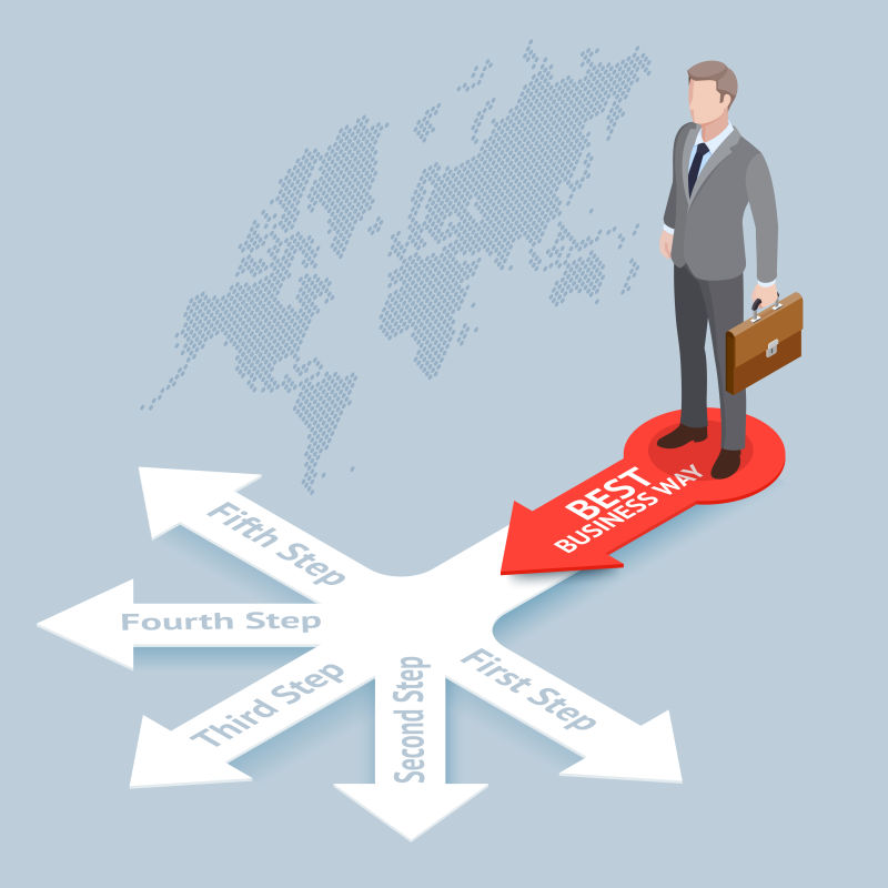 抽象矢量等距的商业方案选择主题的平面插图设计