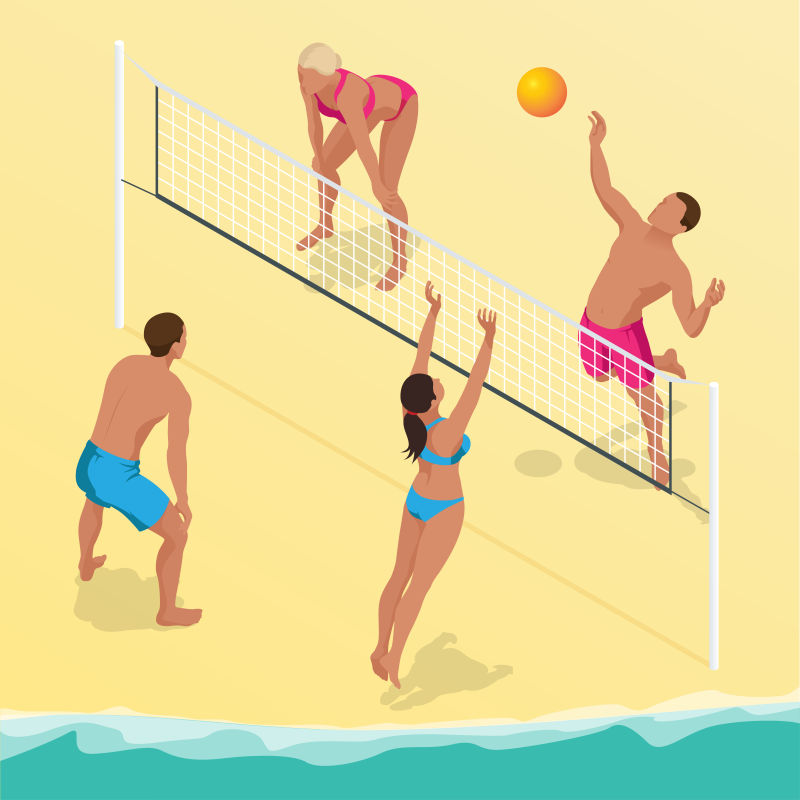 抽象矢量等距的沙滩排球主题插图设计