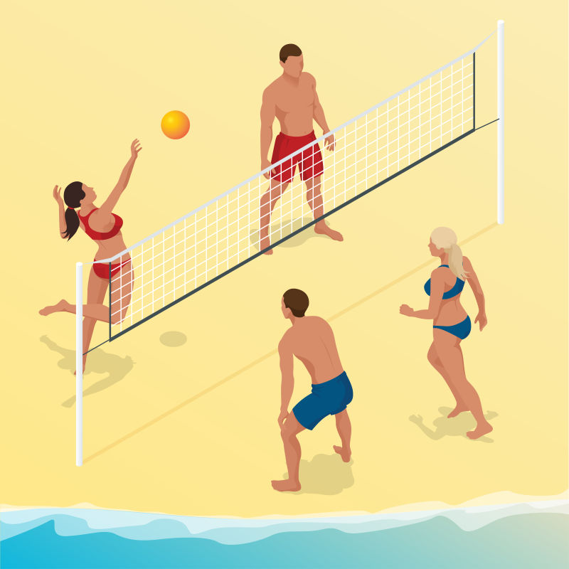 创意矢量等距的沙滩排球运动插图设计