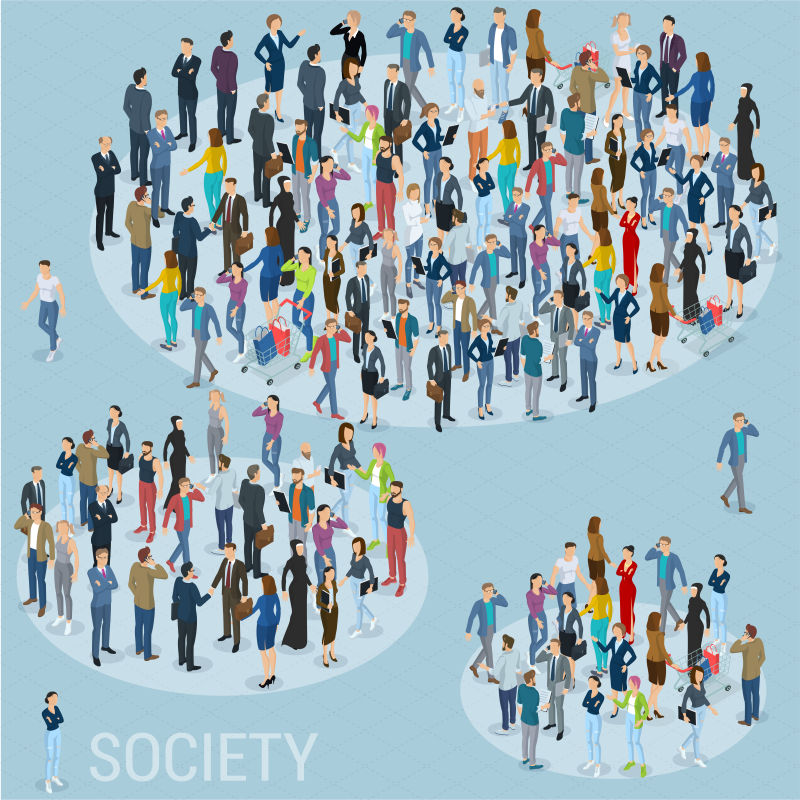 抽象矢量人物社交主题等距插图设计