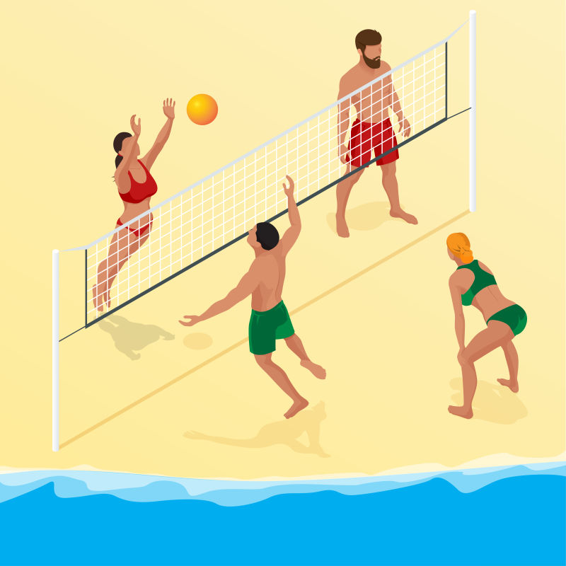 抽象矢量等距风格的沙滩排球主题插图设计