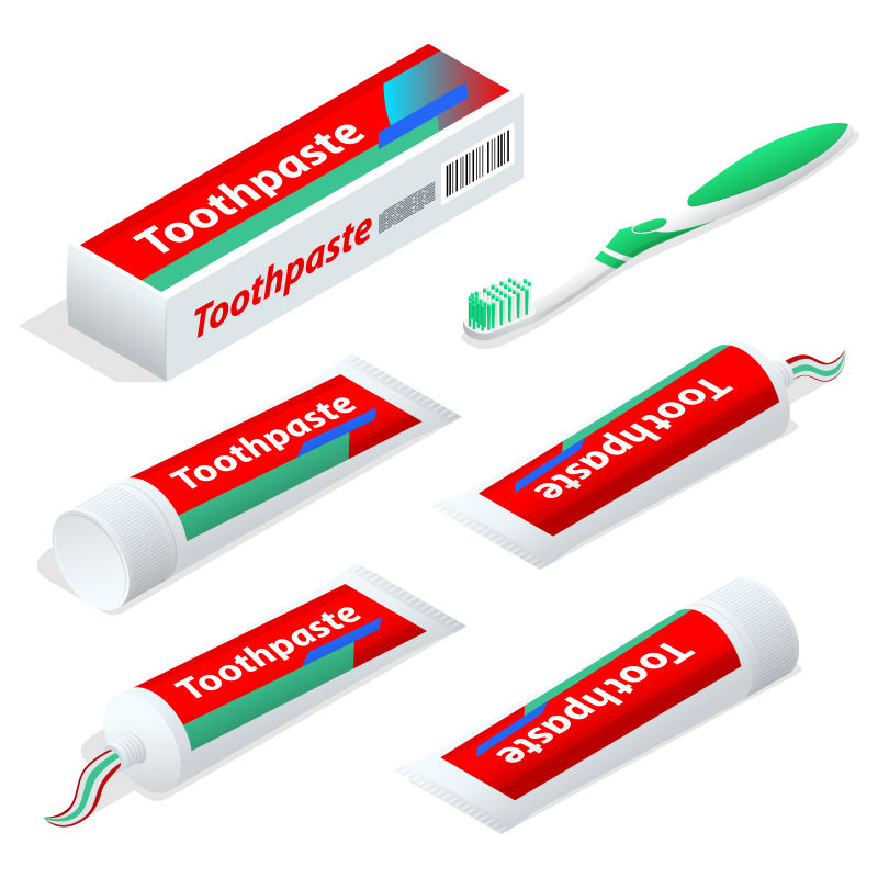 抽象矢量等距的牙膏元素插图设计